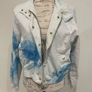 J. Crew Artistic Blue and White Custom Tie Dye Bomber Jacket